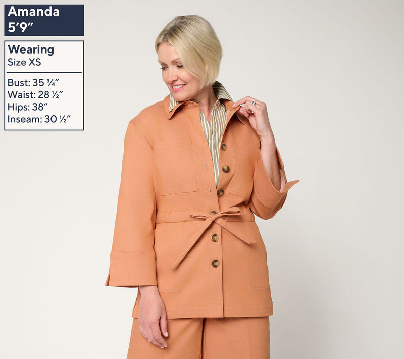 Martha Stewart Signature Stretch Twill Shacket with Drawcord Waist — View 9