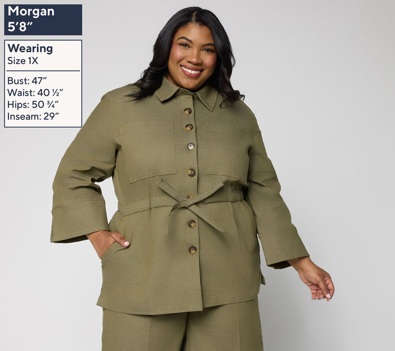 Martha Stewart Signature Stretch Twill Shacket with Drawcord Waist — View 8