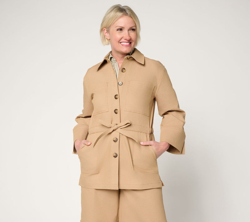 Martha Stewart Signature Stretch Twill Shacket with Drawcord Waist — View 5