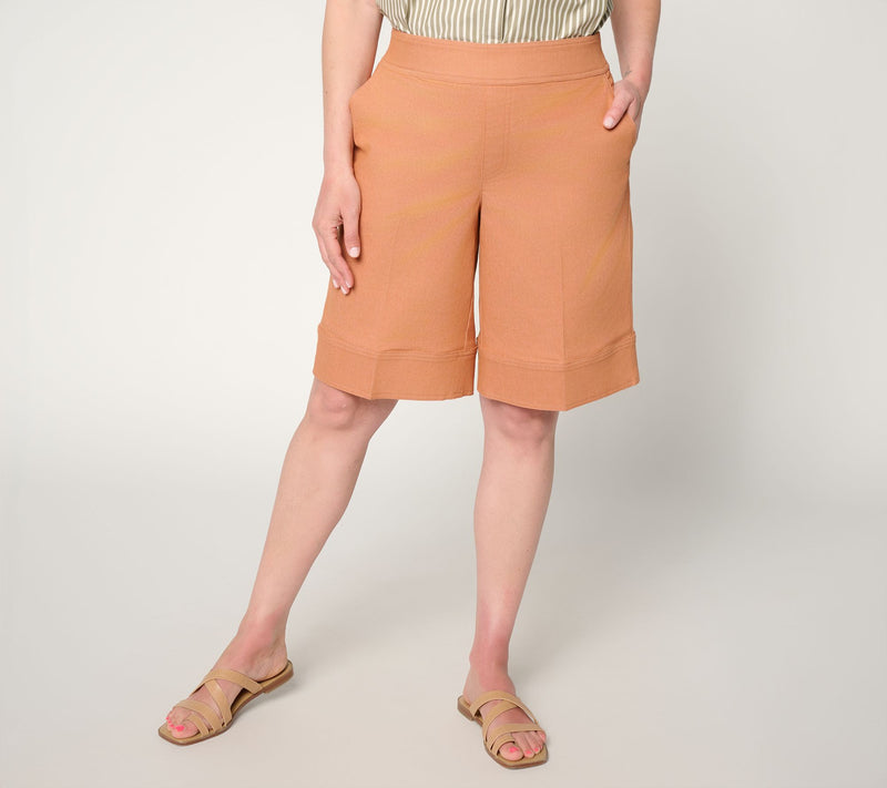Martha Stewart Signature Petite Stretch Twill Pull-On Long Short — Main view