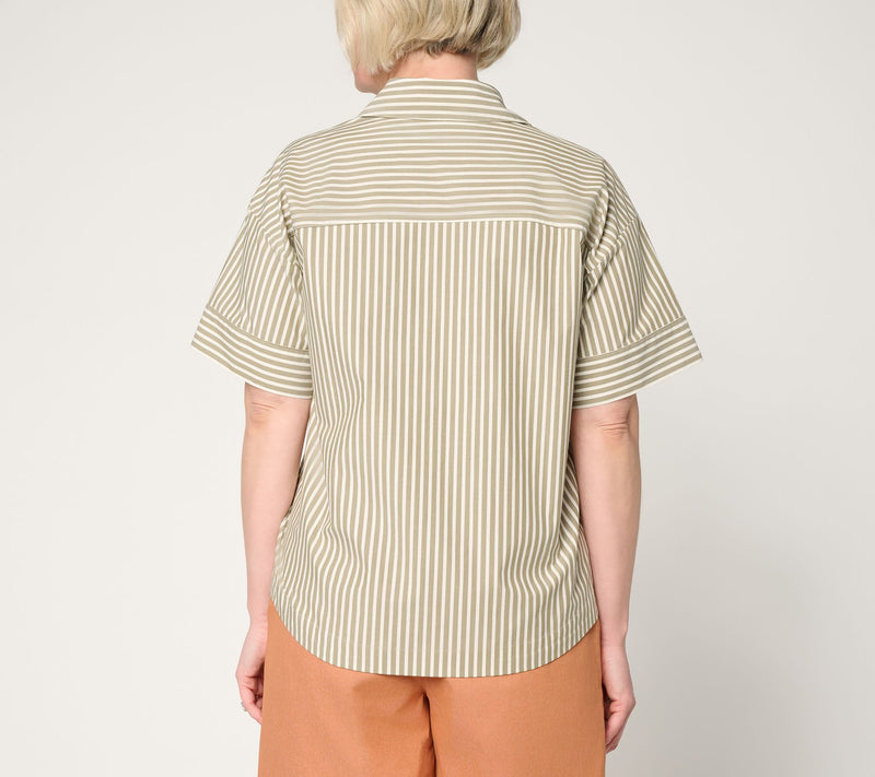Martha Stewart Signature Striped Cotton Poplin Top with Wide Sleeves — View 3