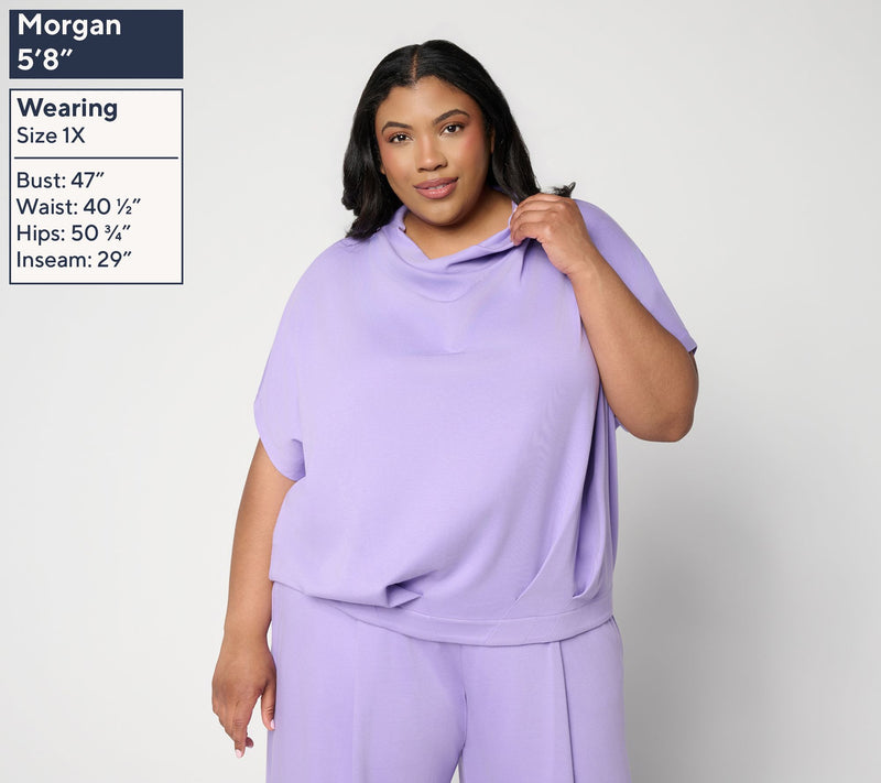 Martha Stewart Signature Essentials Cowl-Neck Top w/ Pleated Hem — View 2