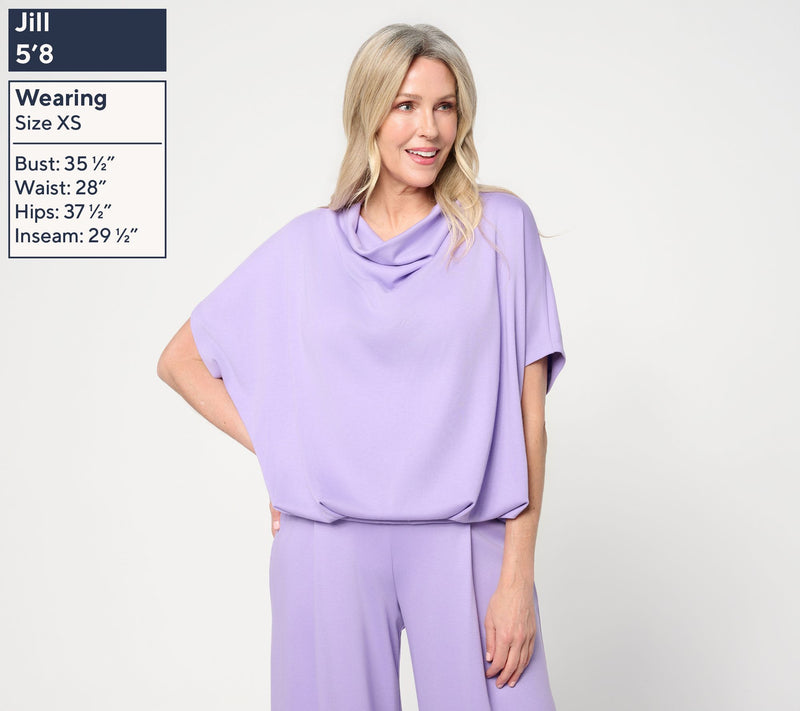 Martha Stewart Signature Essentials Cowl-Neck Top w/ Pleated Hem — View 3