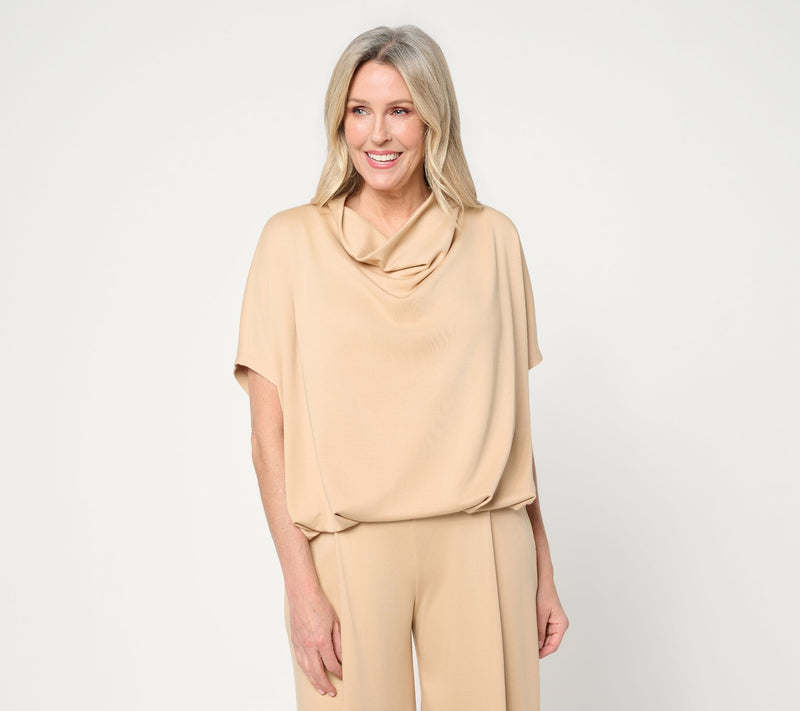 Martha Stewart Signature Essentials Cowl-Neck Top w/ Pleated Hem — View 12
