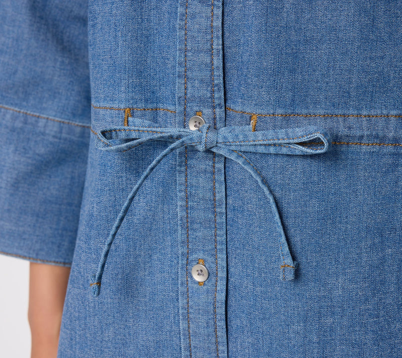 Peace Love World Cinched Tie Waist Button Up Elbow Sleeve Top — View 8