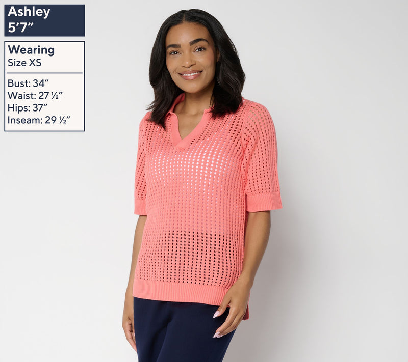Susan Graver Open Stitch Collared Sweater — View 3