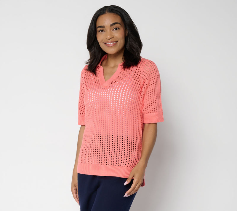 Susan Graver Open Stitch Collared Sweater — Main view