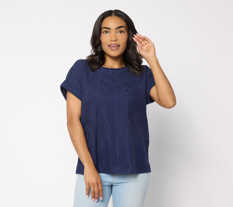 Susan Graver Soleil Slub Lace Panel Top — View 10