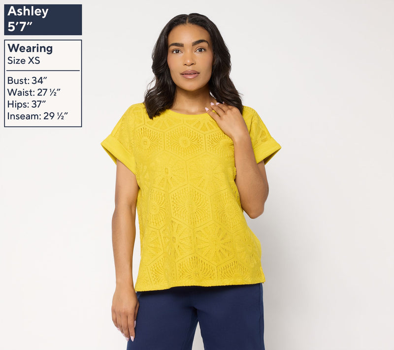 Susan Graver Soleil Slub Lace Panel Top — View 2