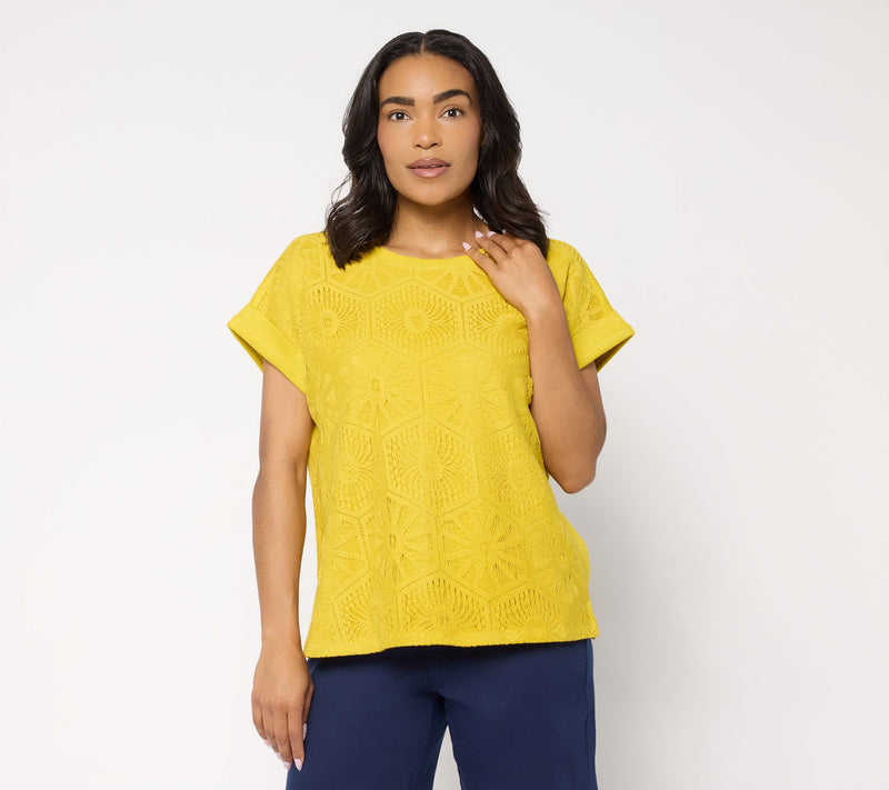 Susan Graver Soleil Slub Lace Panel Top — View 12
