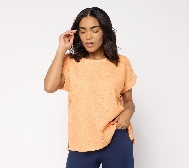 Susan Graver Soleil Slub Lace Panel Top — View 13
