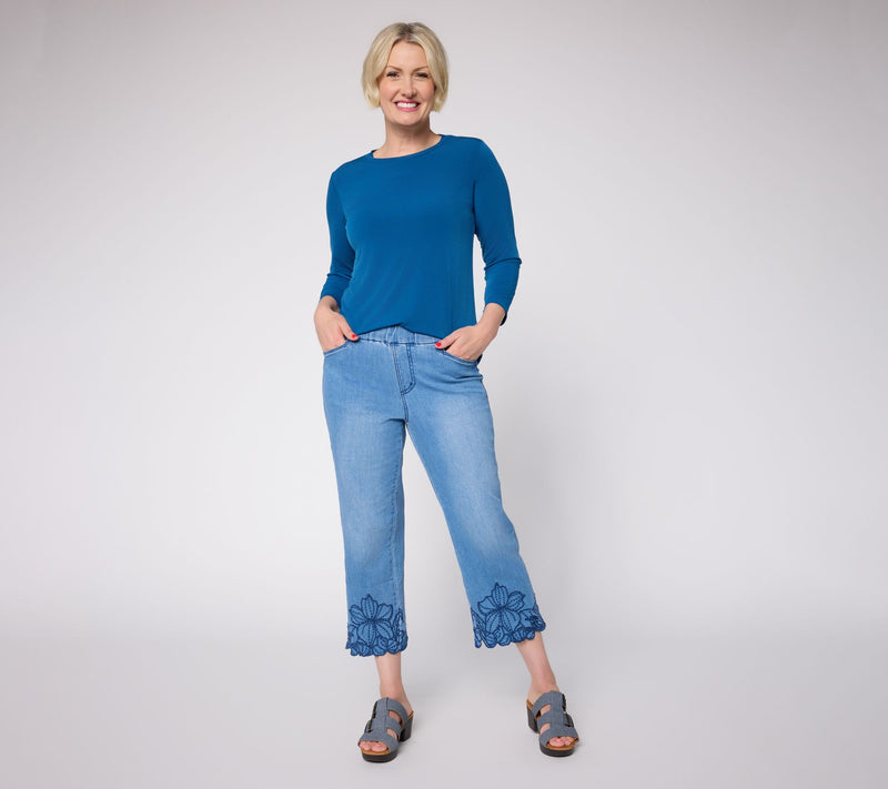 Susan Grvaer Regular Stretch Denim Floral Embroidery Hem Jean — View 10