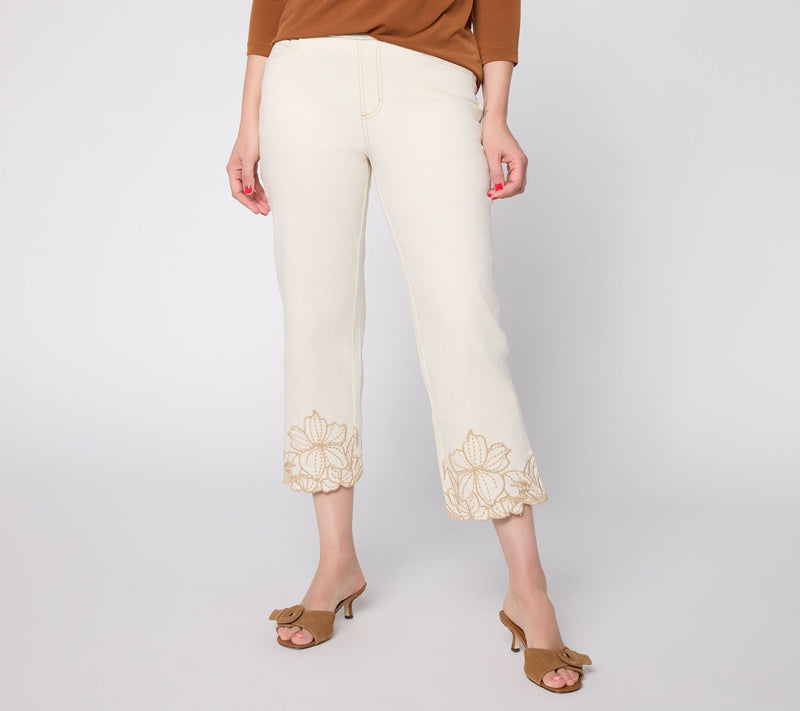 Susan Grvaer Regular Stretch Denim Floral Embroidery Hem Jean — View 3