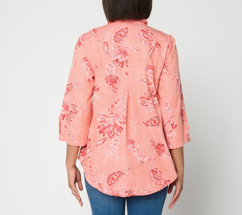 Joan Rivers Printed Chambray Popover with Hidden Placket — View 6