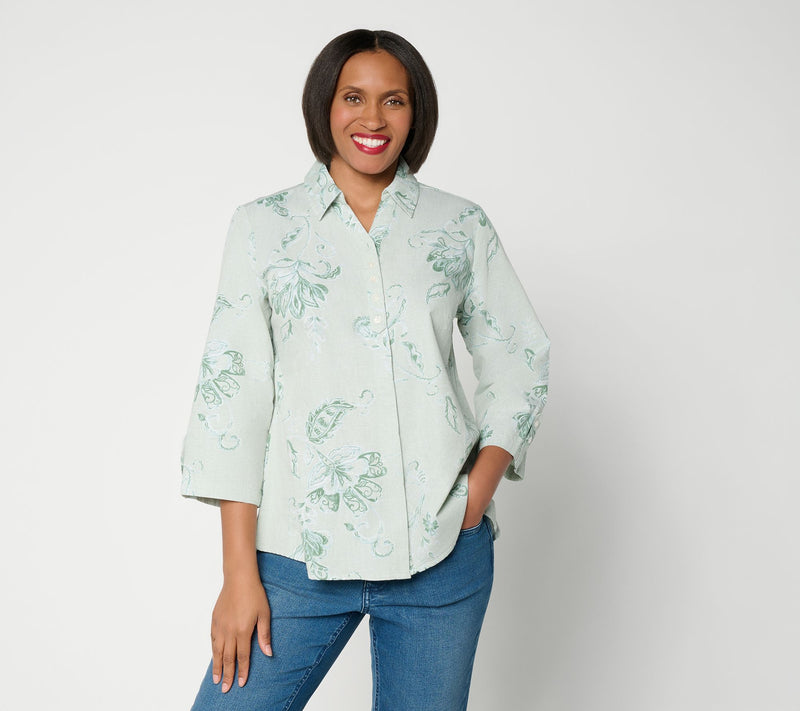 Joan Rivers Printed Chambray Popover with Hidden Placket — View 15