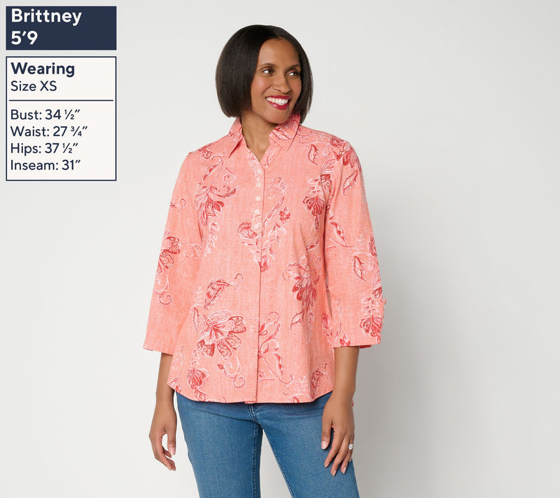 Joan Rivers Printed Chambray Popover with Hidden Placket — View 5
