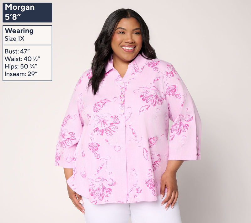 Joan Rivers Printed Chambray Popover with Hidden Placket — View 4