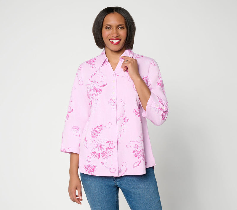 Joan Rivers Printed Chambray Popover with Hidden Placket — View 3