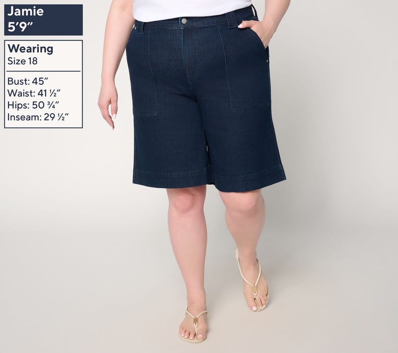 Me by Jennie Garth Petite Denim Bermuda Shorts- Natural — View 4