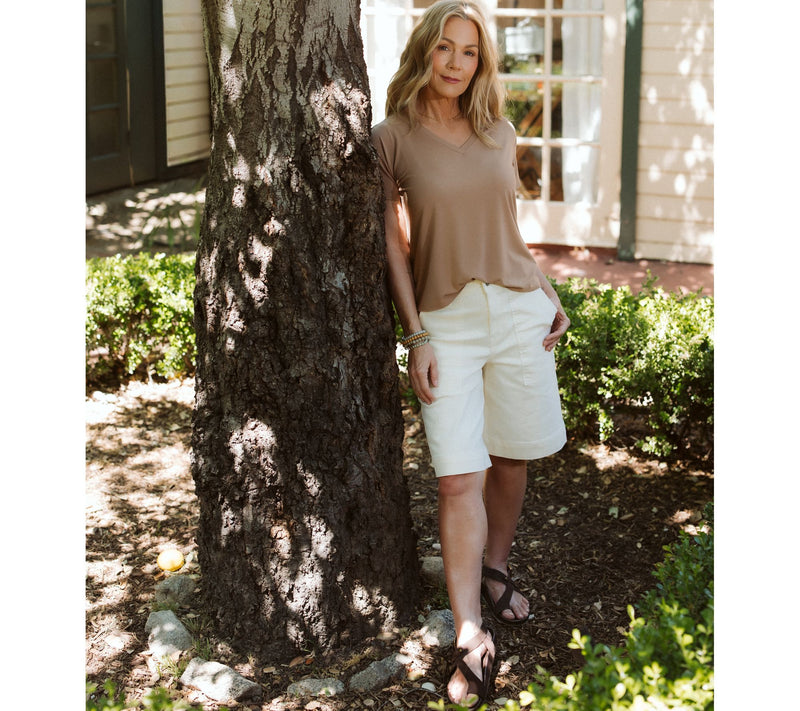 Me by Jennie Garth Petite Denim Bermuda Shorts- Natural — View 9