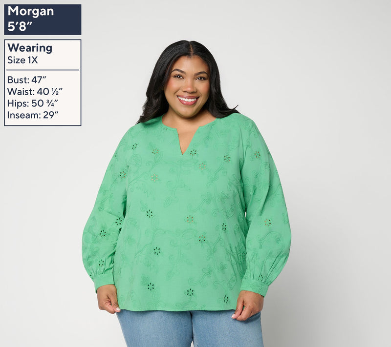 Joan Rivers Eyelet V-Neck Classic Fit Shirt — View 2