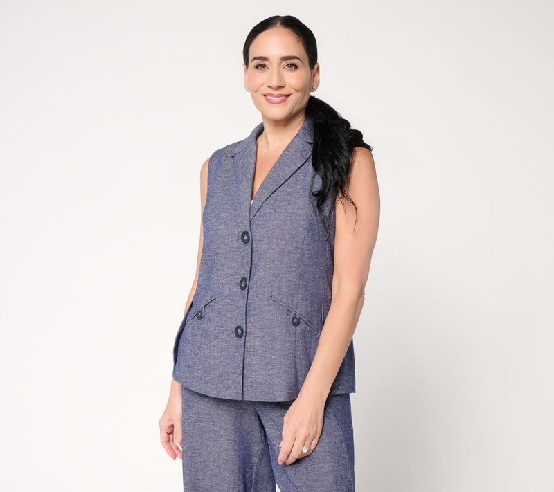 Earth by Aimee Kestenberg Cotton Linen Tailored Vest — Main view
