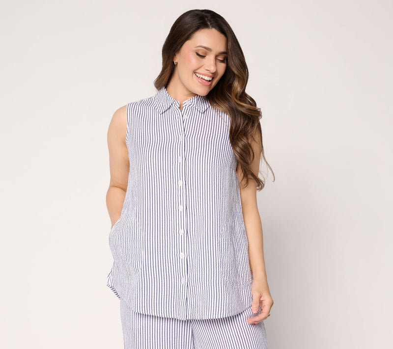 Joan Rivers Marshmallow Regular Gauze Sleeveless Boyfriend Shirt — View 5