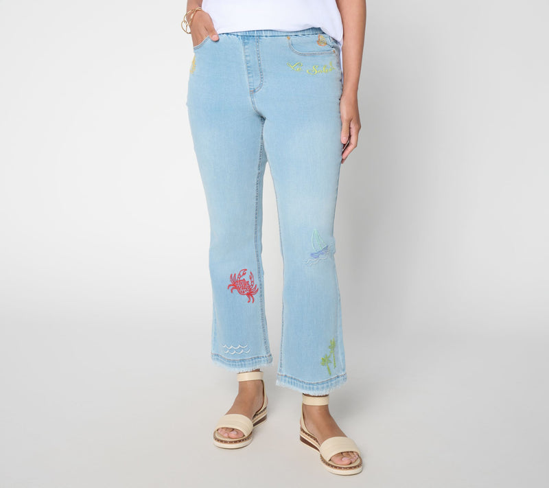 Susan Graver Petite Stretch Denim Soleil Embroidered Jeans — View 5