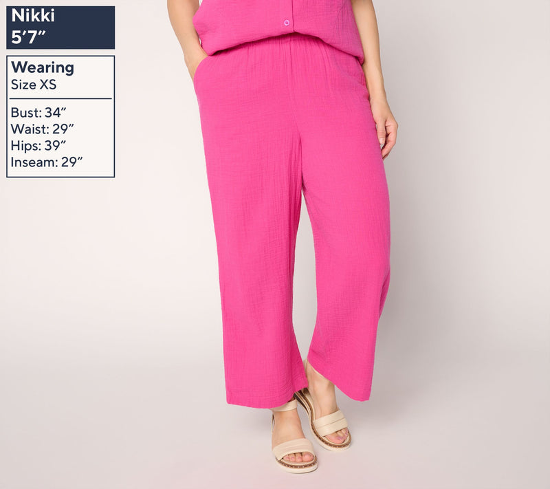Joan Rivers Marshmallow Gauze Regular Wide Leg Pull on Crop Pants — View 9