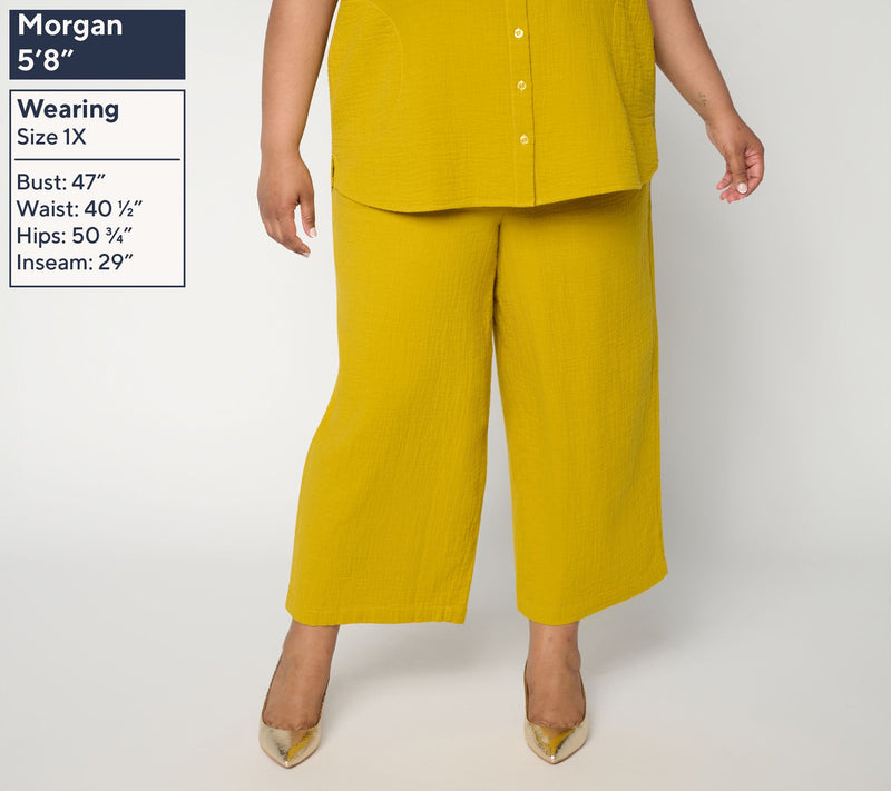 Joan Rivers Marshmallow Gauze Regular Wide Leg Pull on Crop Pants — View 8