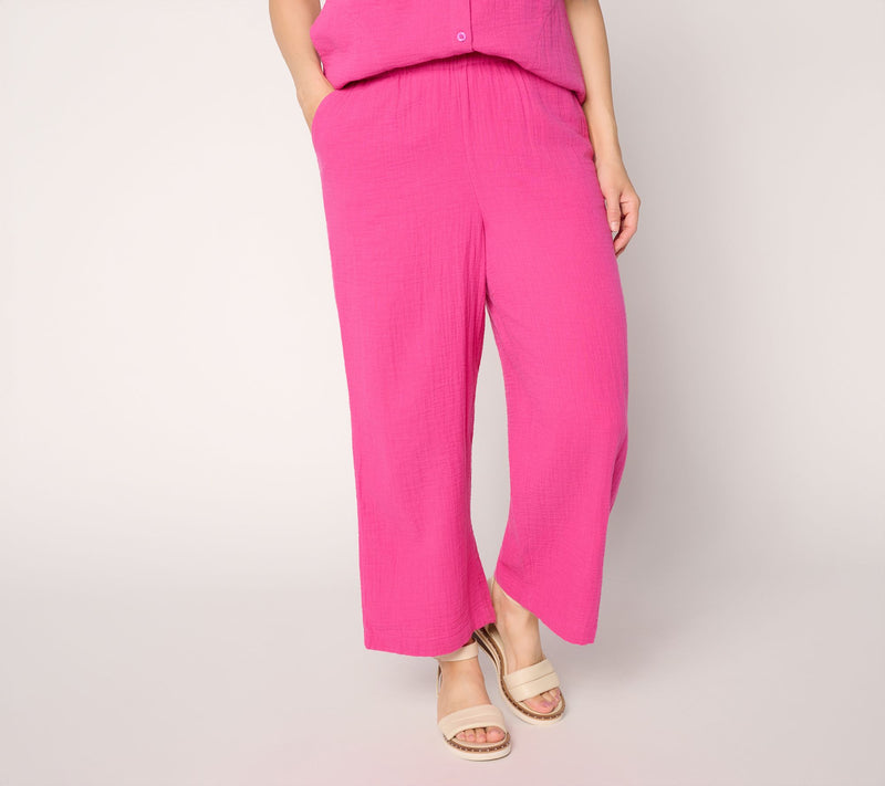 Joan Rivers Marshmallow Gauze Regular Wide Leg Pull on Crop Pants — View 7