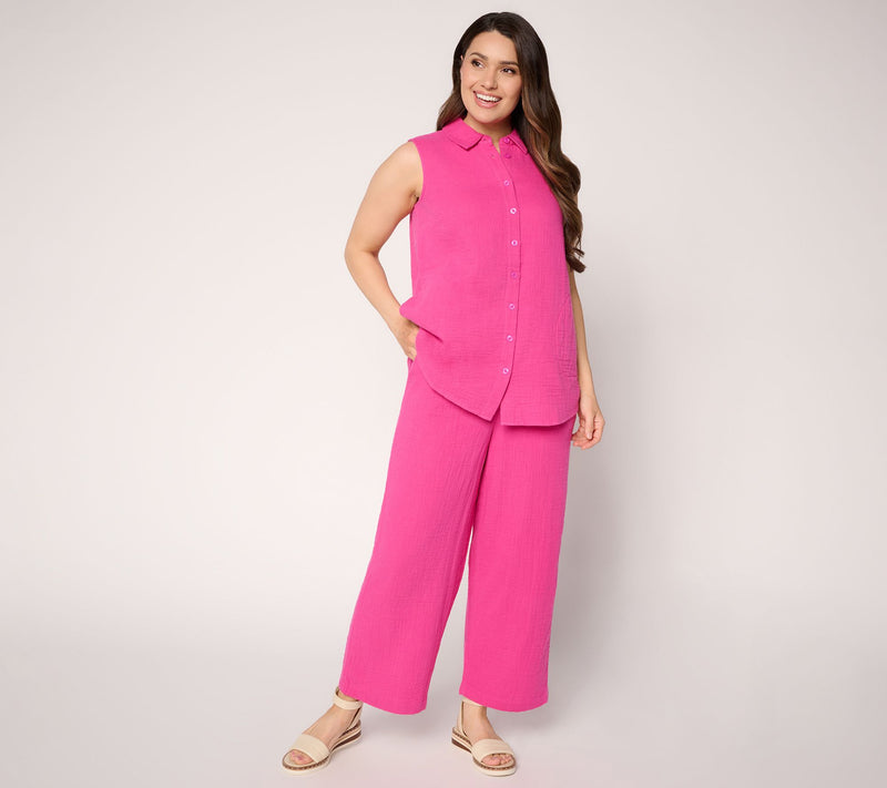Joan Rivers Marshmallow Gauze Petite Straight Leg Crop Pants — View 10