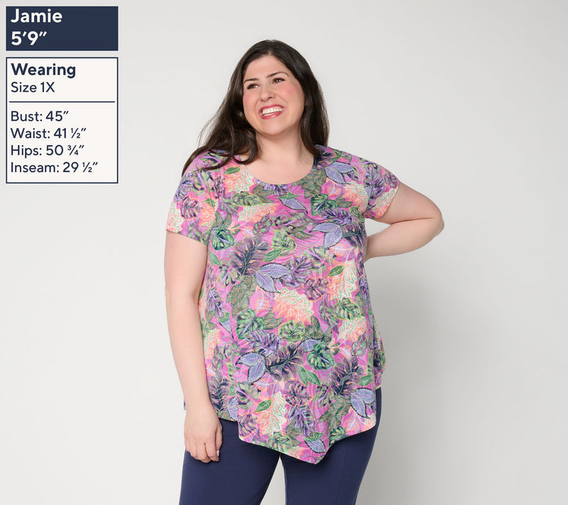Attitudes by Renee Burn out Knit Short Sleeve Top — View 2