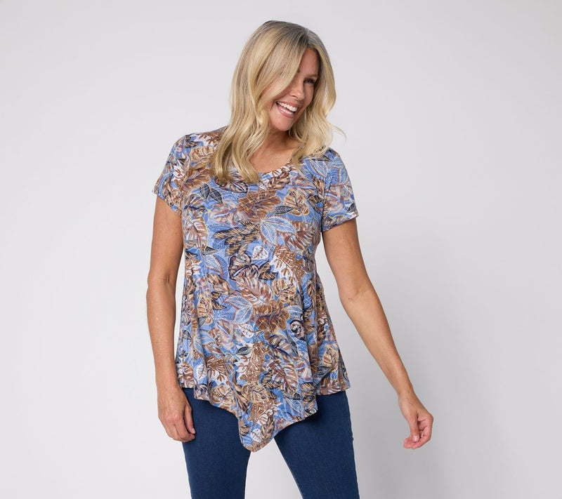 Attitudes by Renee Burn out Knit Short Sleeve Top — View 10