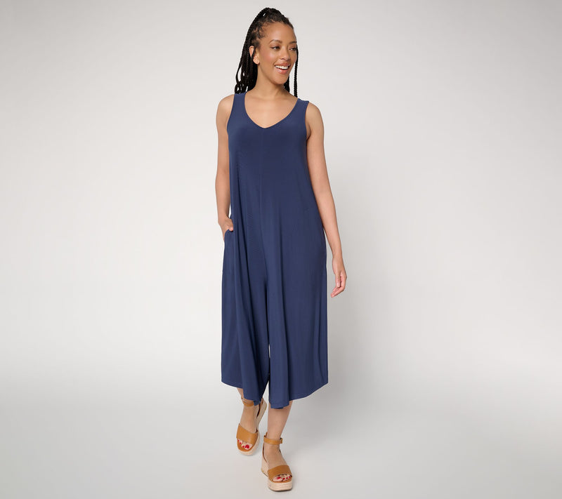 Attitudes by Renee Petite V Neck Handkerchief Jumpsuit — View 10