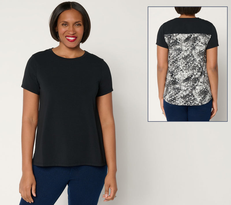 Attitudes by Renee Mixed Media Short Sleeve Top — View 10