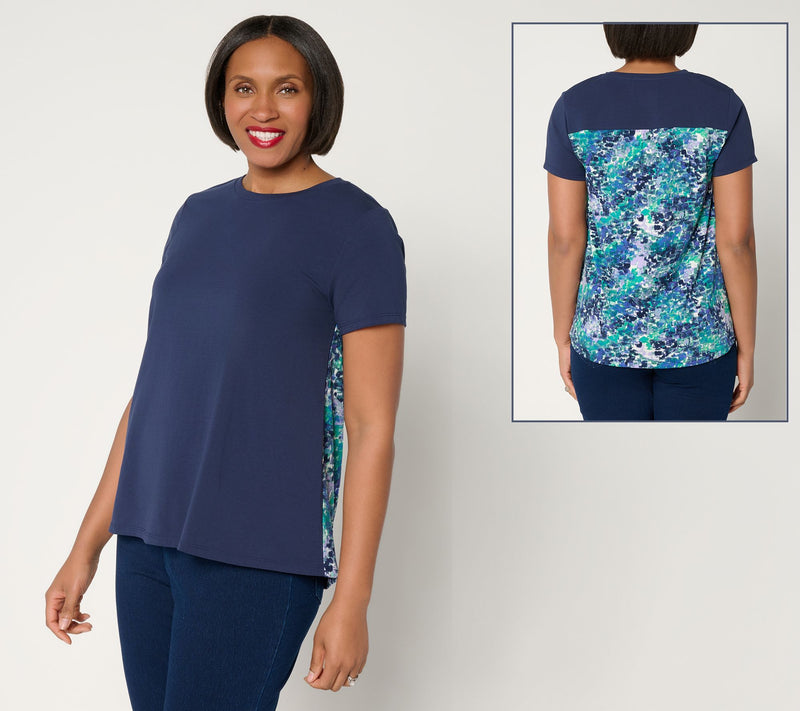Attitudes by Renee Mixed Media Short Sleeve Top — View 11