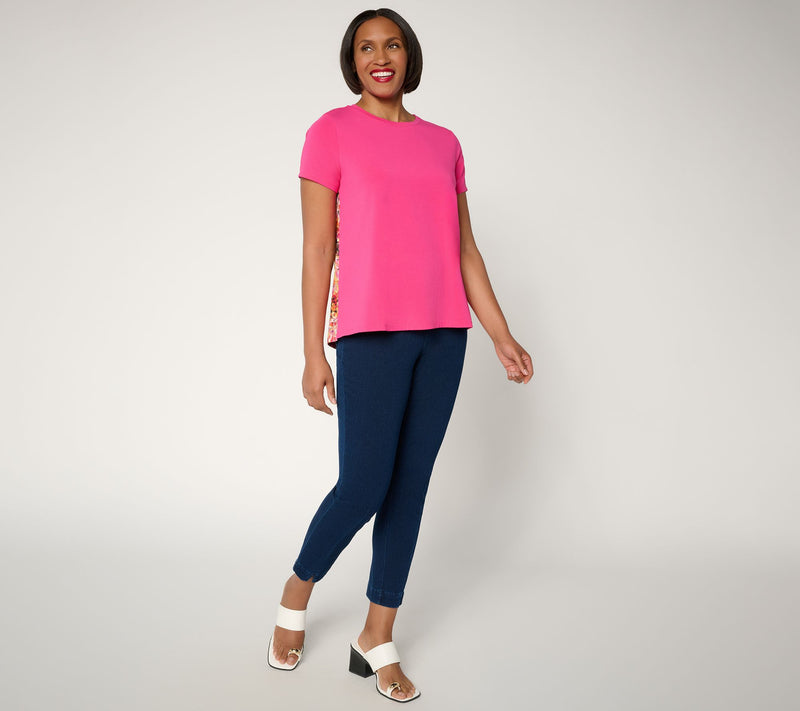 Attitudes by Renee Mixed Media Short Sleeve Top — View 5