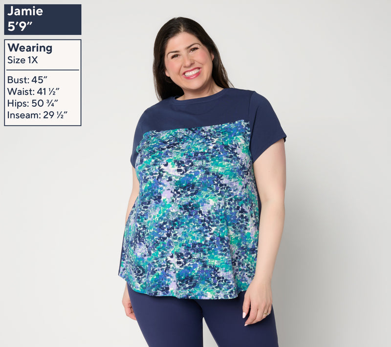 Attitudes by Renee Mixed Media Short Sleeve Top — View 2