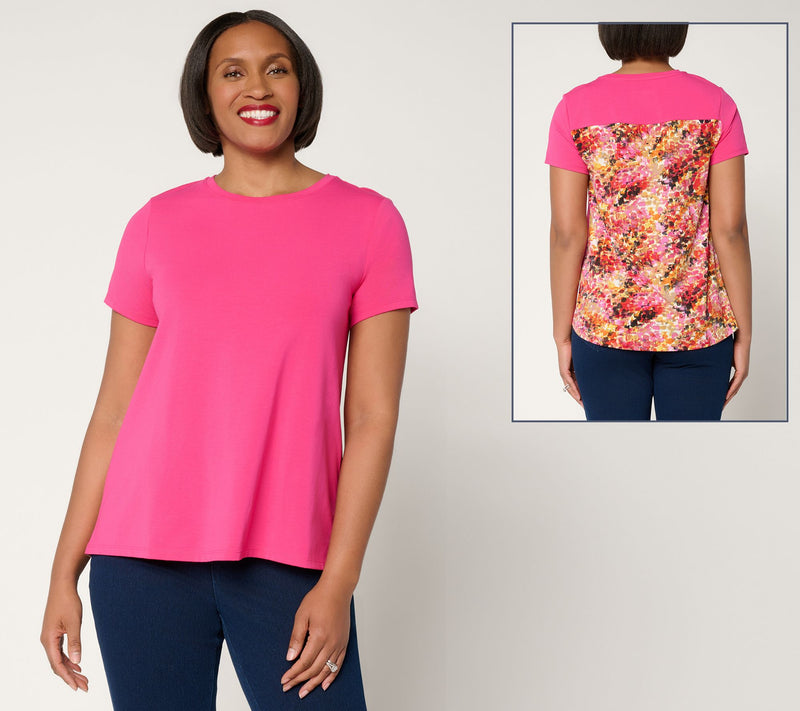Attitudes by Renee Mixed Media Short Sleeve Top — View 12
