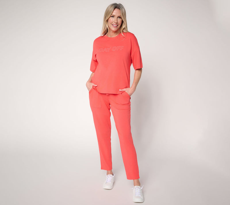 AnyBody Petite Cozy Knit Lounge Set with Embroidery — Main view