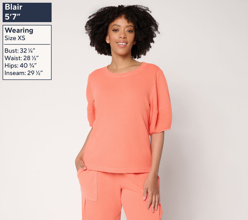 AnyBody Washed Waffle Barrel Sleeve Top — View 3