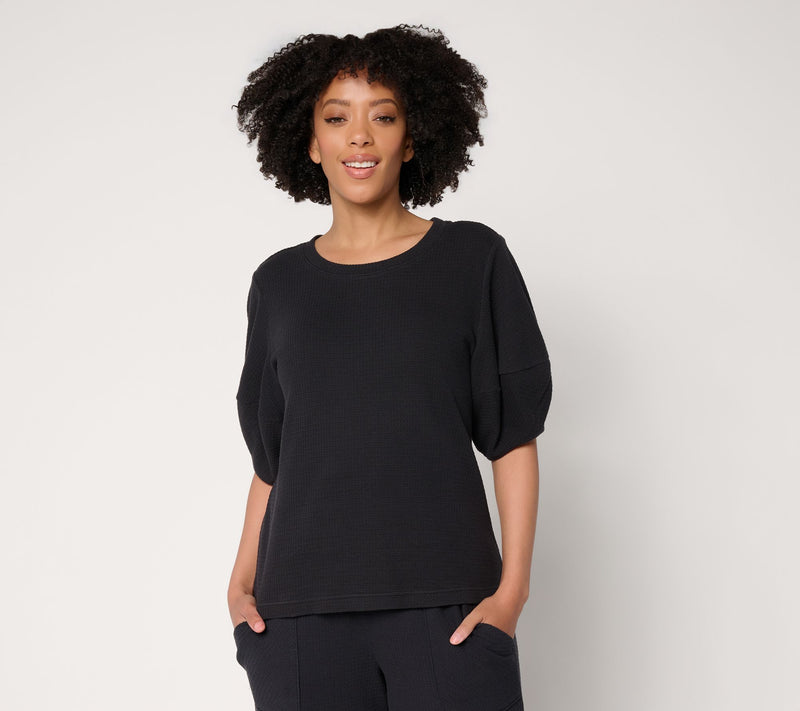 AnyBody Washed Waffle Barrel Sleeve Top — View 14