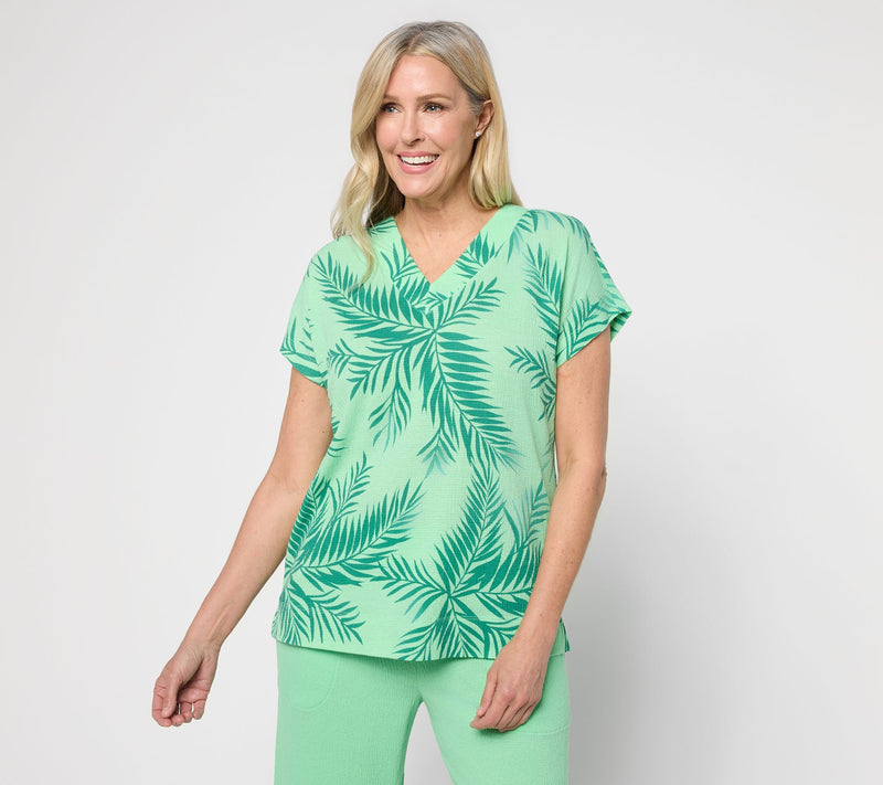 Denim & Co. Beach Knit Gauze Dolman Sleeve V-Neck Top — View 14