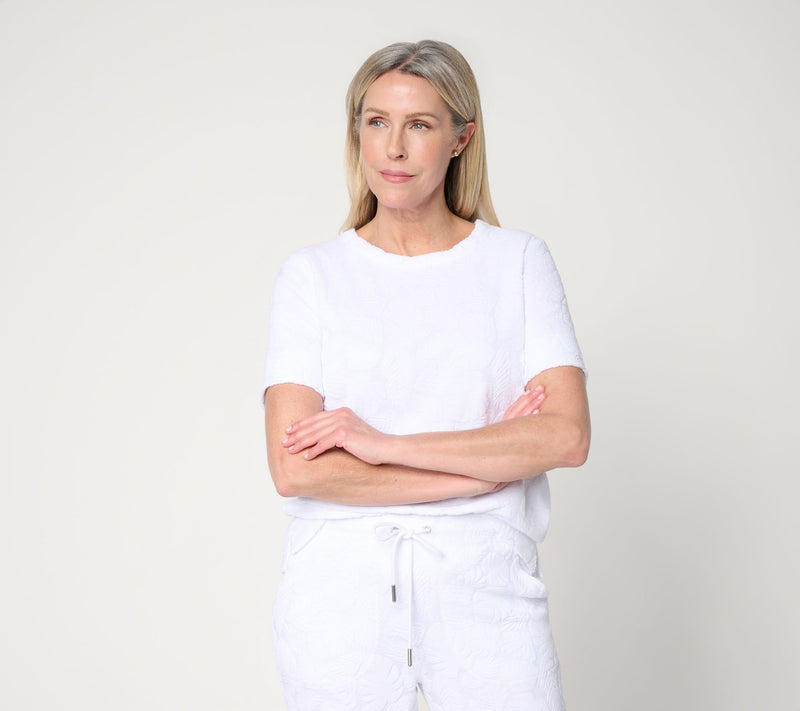 Denim & Co. Beach Towel Terry Short Sleeve Crew Neck Top — View 5