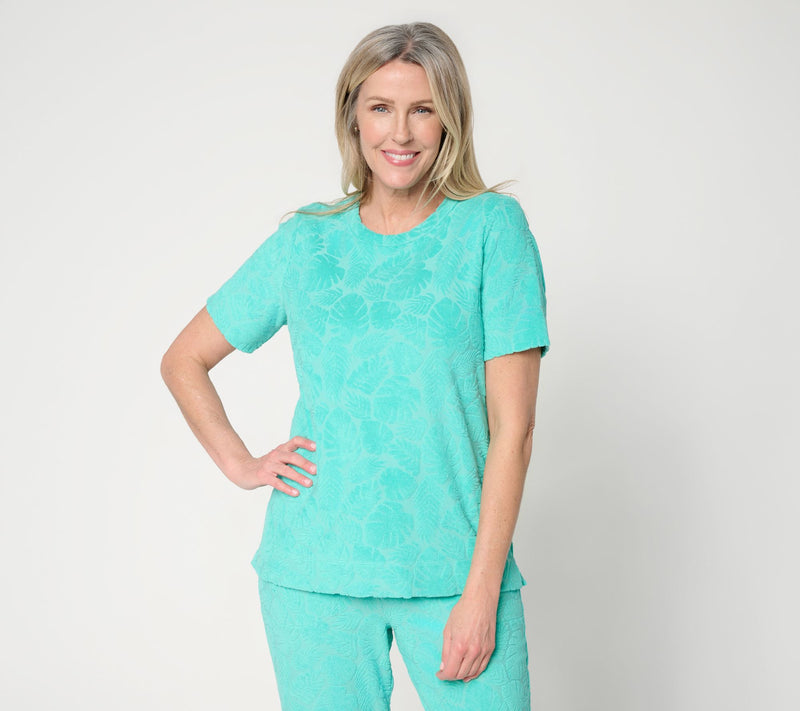 Denim & Co. Beach Towel Terry Short Sleeve Crew Neck Top — View 7