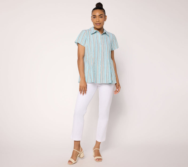 Attitudes by Renee Striped Godet Button Front Top — View 5