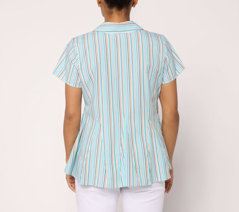 Attitudes by Renee Striped Godet Button Front Top — View 4