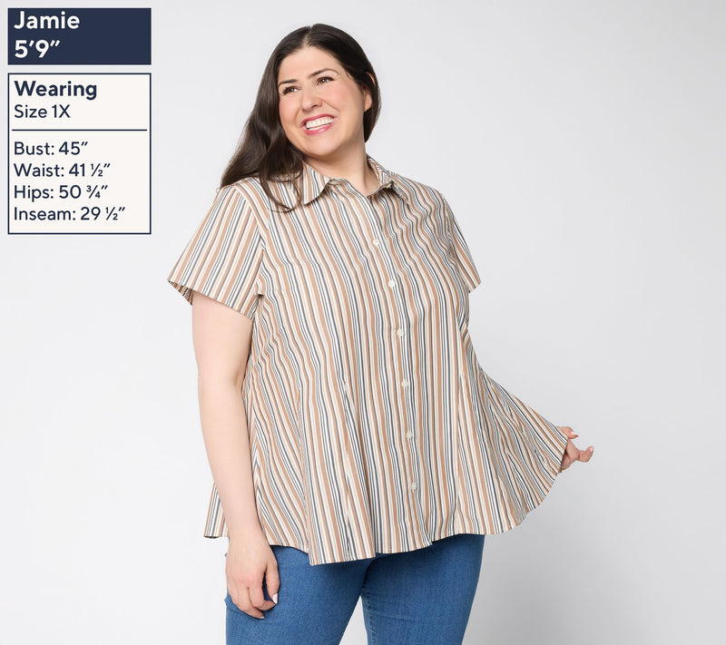 Attitudes by Renee Striped Godet Button Front Top — View 2