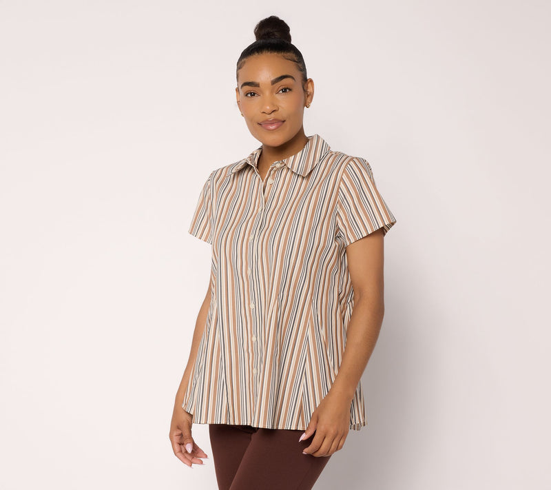 Attitudes by Renee Striped Godet Button Front Top — View 11